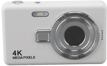 Cámara Digital, Cámara Vlogging de 12MP 1080P, Cámara Compacta con Zoom de 16X, Cámaras de Punto y Disparo de Enfoque Automático para Niños, Adultos, Principiantes (White)