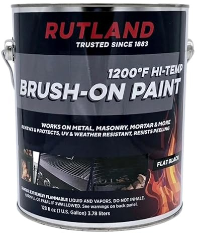 Rutland High Temperature Fireplace Paint for Wood Stoves, Fire Brick, Metal and Automotive Appliances, Flat Black, 128 Fl Oz, 1 Gallon