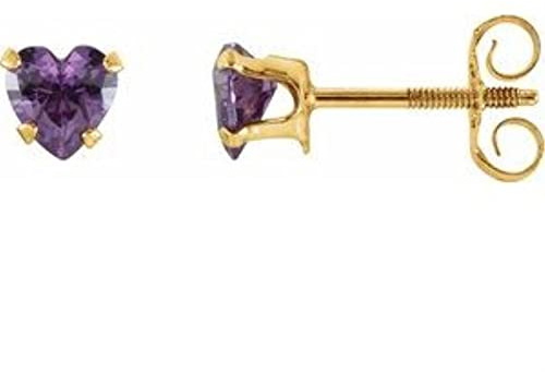 NTALJC Orecchini a Bottone per Giovani in Oro Giallo da 14 ct, 4 x 4 mm, con Cuore e Ametista, gioielleria raffinata per Donne