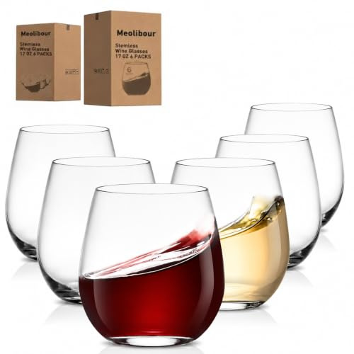 Meolibour Stora vinglas med stamlösa set med 6, 47 dl rött och vitt vinglas för fest, klara dryckesglas, perfekt vintillbehör, blyfri, diskmaskinssäker