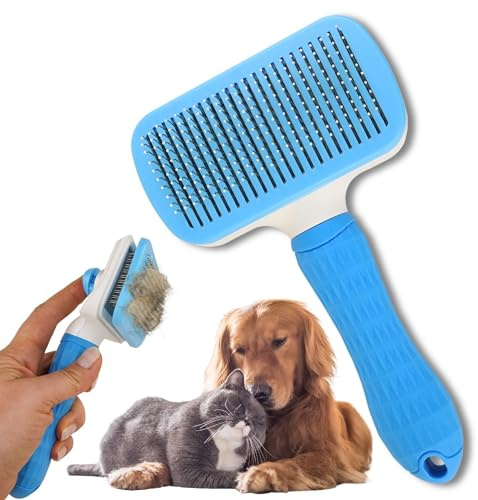 MAGUEZ Cepillo para mascotas con puntas de acero inoxidable, cepillo para perros y gatos, accesorios para perros y gatos, elimina pelo muerto, viene con una bolsa de almacenamiento de regalo
