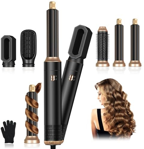 Journeyside Airstyler Set, Professioneller Warmluftbürste Set 1000W, Multifunktionaler Hairstyler mit 5 Ersatz, Lockenstab Automatisch, Glätteisen, Zum Styling, Volumisieren, Locken und Glätten
