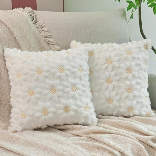 ACUSHLA Throw Pillow Cover Pack of 2 Boho Modern Decorative Soft Cozy Cushion Cases for Farmhouse Home Decor Sofa Couch Living Room Bedroom Patio Furniture(45x45) (White)