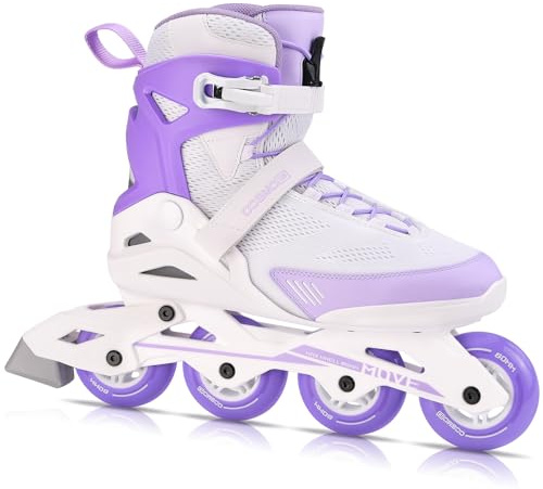 COSMOID Women's Adult Fitness Inline Skate, Outdoor Street Blades Roller Adult Female, Professional Fitness Roller Skates Blades, White and Purple,Size 5-12,Move