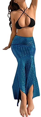 Qtinghua Costumes de sirène pour femmes – Robe moulante taille haute en queue de poisson pour cosplay, bal masqué, jeu de rôle – Tenue de fête (bleu B, taille L)