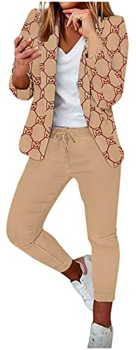 HAOLEI Tailleur Donna Elegante Taglie Forti Abiti Due Pezzi Giacca Manica Lunga Risvolto e Pantaloni Vita Alta Completi Lavoro Autunno Inverno Casual Completo da Donna da Cerimonia per Sera