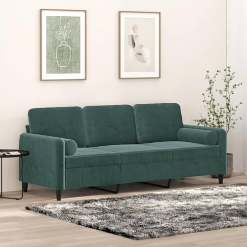 RJPLMFV Divano a 3 Posti con Cuscini Verde Scuro Couch Divano da ufficio Adatto per camere da letto 180 cm in Velluto