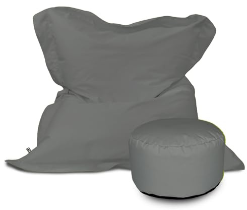 rucomfy Beanbags Kids Indoor/Outdoor Squashy Squarbie Bean Bag. Floor Cushion, Garden Chair or Sun Lounger. Water Resistant 125 x 100cm (Slate Grey, With Footstool)