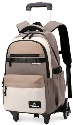 ZHANAO Rolling Backpack for Boys Color-blocking Schoolbag for Middle School Students Trolley Bookbags for Elementary Boys