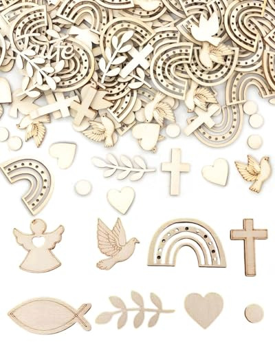 HUVZOR 200 Pièces Confettis Bapteme en Bois, Baby Shower Table Decoration Communion, Deco Bapteme Garcon Fille pour la Décoration de Table din Baptême（B）