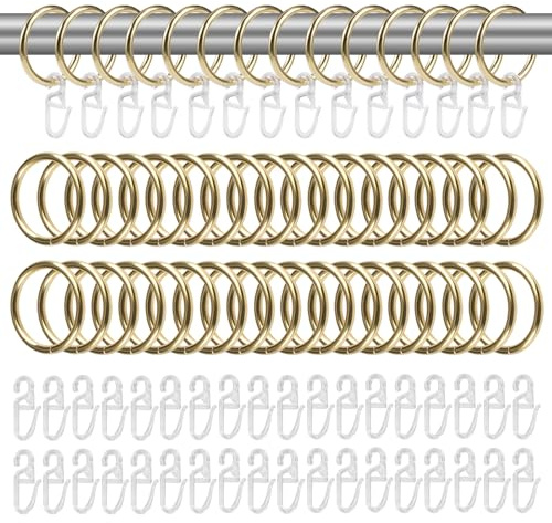 50 Stück Gardinenringe, 30 mm Gardinenringe mit Haken, Vorhangringe aus Metall mit Haken und Geräuschlosem Ring, Innendurchmesser, Vorhangringe für Fenster Tür Duschvorhang