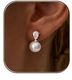 Pendientes de Perlas de Mujeres, Pendientes Colgantes de Perlas para Mujer, Pendientes de Perla Colgantes, Diseño Minimalista Elegante Joyas para Boda y Regalo para Mujer