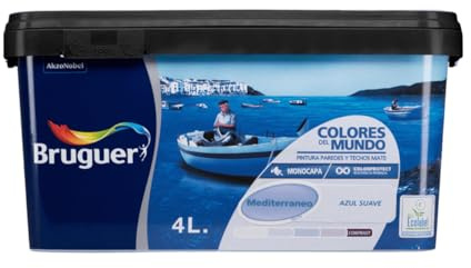 Bruguer Colores del Mundo Pintura para paredes monocapa Mediterráneo Azul Suave 4 L