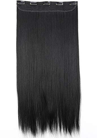 CAISHA 70cm Clip In Extensions Lara Haarverlängerung Haarteil Glatt Schwarz C51a