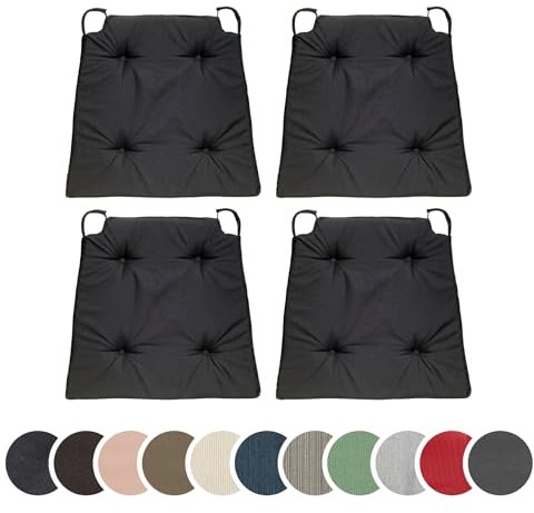 sleepling 4er Set Stuhlkissen, Sitzkissen für Indoor und Outdoor, mit Klettverschluss, 100% Mikrofaser, Made in EU, Maße: 42 (vorne) 35 (hinten) x 40 x 5 cm, schwarz