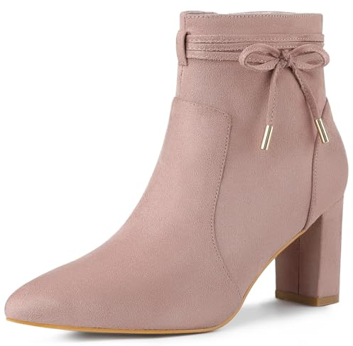 Allegra K Botines puntiagudos con cremallera y tacón de bloque para mujer, Rosa Polvo, 40 EU