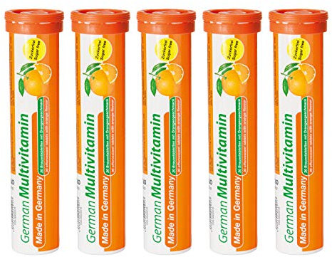 Multivitamin Brausetabletten 5x20 Stk. Orangengeschmack - Vitamin C, E, B1, B2, B6, B12, Biotin, Folsäure, Niacin, Pantothensäure – T&D Pharma German Multivitamin – Made in Germany