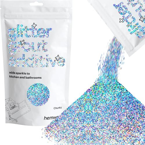 Hemway Glitter Grout Additive - Silver Holographic | Chunky Flakes for Adding Sparkle to Old & New Kitchen & Bathroom Tiles | Enhance Your Indoor Grouting Projects with a Sparkly Effect | 100 g