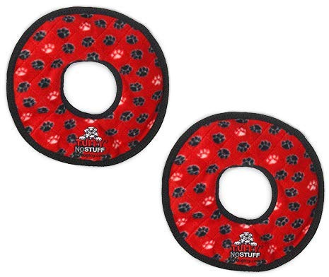 TUFFY - World's Tuffest Soft Dog Toy- NO Stuff - Squeakers - Multiple Layers. Made Durable, Strong & Tough. (Tug, Toss & Fetch). Machine Washable & Floats (Ring Red Paw, Large 2 Pack)