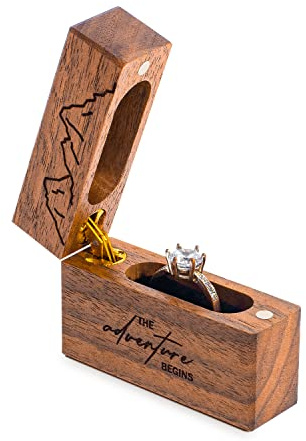 Wislist Wooden Engagement Ring Box Small Slim Flat Ring Case for Proposal,Wedding (The adventure begins)