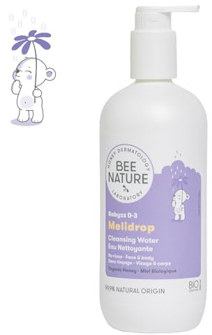 Bee Nature - 3 in 1 Bio-Reinigungswasser für Babys und Kinder - Kein Abspülen - Reinigung der Baby-Sonnencreme - Für Gesicht, Körper und Po – 99,9% Natürlich – Für Jeden Hauttyp - 500ml