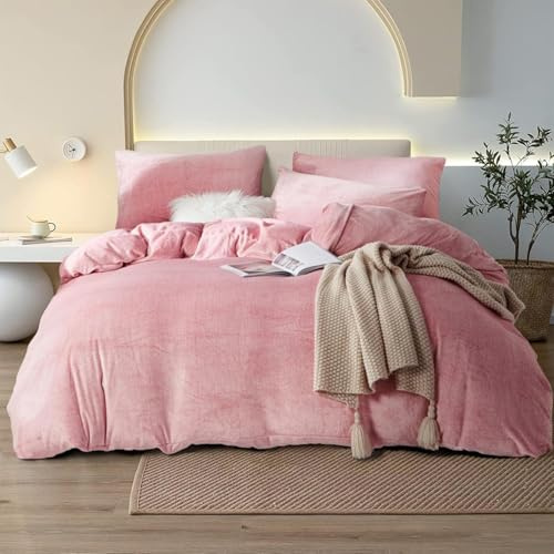 YASMENG Calda biancheria da letto invernale, 200 x 200 cm, in peluche rosa, super morbida e morbida, di alta qualità, con chiusura lampo e 2 federe da 80 x 80 cm