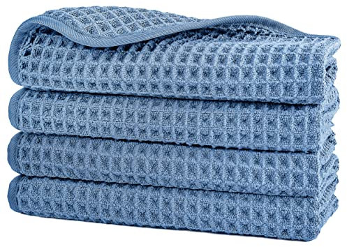Polyte - Waschlappen aus Mikrofaser - fusselfrei - Waffelstruktur - Blau - 33 x 33 cm - 4 Stück