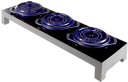 Staub Keramik 3-teiliges Mini-Kokotte-Set mit Ständer, rund, Dunkelblau