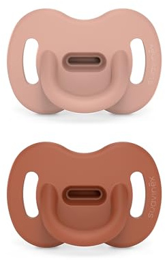 Color Essence SX PRO Silicone Baby Pacifier 2Pk, Made with 100% Soft Silicone, Baby Essentials Perfect for Breastfeeding Babies, Designed in Spain, 6-18 Mths, Nude/Orange