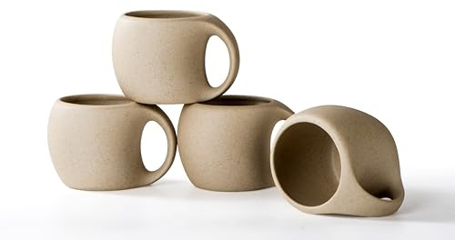 SYJAN HOME Ceramic Cappuccino Cups with Handle,6 oz Ceramic Coffee Mug Set of 4,Clay Espresso Cup for Double Shots,Small Coffee Cups for Latte,Cafe,Mocha,Tea Cups (Natural Beige,6 OZ)
