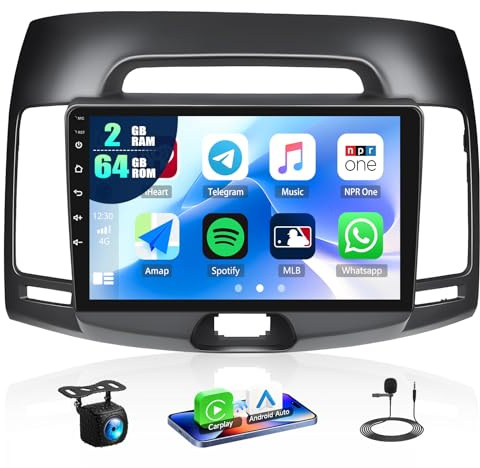 2G+64G Android 13 Car Stereo for Hyundai Elantra 2007-2010 with Wireless Apple Carplay Android Auto,9'' Touchscreen Car Radio with WiFi,GPS Navigation,Bluetooth FM/RDS SWC Daul USB+AHD Backup Camera