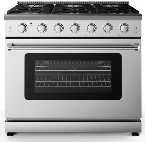 SIMOE 36” Professional Slide-In Gas Range Freestanding with 6 Various Output Burners, 6 Cu.Ft. Capacity True Convection Oven with 6 Functions & Storage Drawer & CSA Certification, Stainless Steel