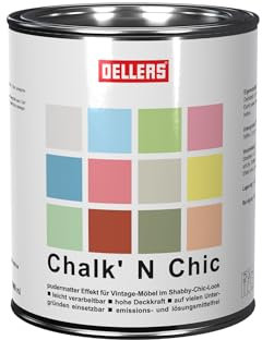 Chalk 'N Chic OELLERS, peinture à la craie, blanc nuage (Wolkenweiß), 1 litre, mate, peinture d'intérieur de qualité supérieure, pour presque tous les supports, murs, béton, papier ingrain, bois, etc.
