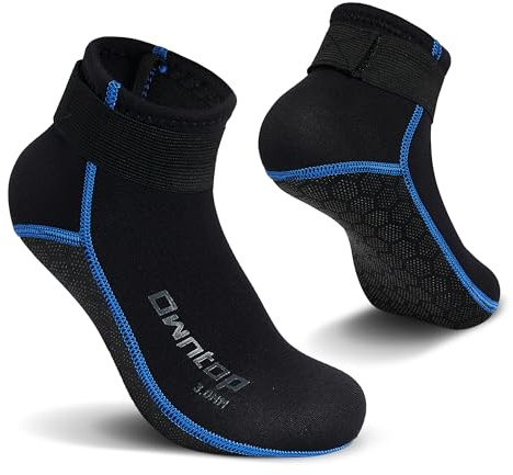 Owntop Neoprenstrumpor, 3 mm våtdräktsstrumpor dykning strumpor stövlar halkfria fena strumpor termiska badstrumpor för män kvinnor surfing segling kajakpaddling, Svart blå, M