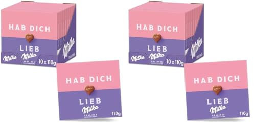 Milka Von Herzen Pralinés Erdbeer-Crème 10 x 110g, Pralinen aus zarter Alpenmilch Schokolade gefüllt mit feinster Erdbeer-Crème (Packung mit 2)