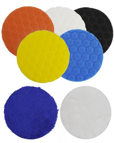 ZephyrCraft 7 Pcs Polishing Sponge Polishing Pads, 150 mm Polishing Pad Velcro Set, Drill Polishing Kit for Auto Polisher, Sanding, Waxing