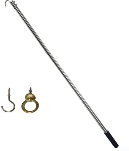 Zilimontt Kit de sistema de extracción de escalera, juego de ganchos de sistema de tracción de ático, para cuerdas de cable, con poste de extensión de 40 pulgadas y gancho de almacenamiento,