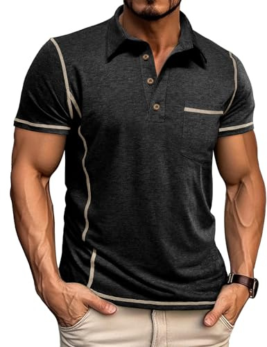 LAOARA Polotröja, herr, kortärmad pikétröja, t-shirts för män, sport, sommar, slim fit, klassisk, knappslå M-3XL