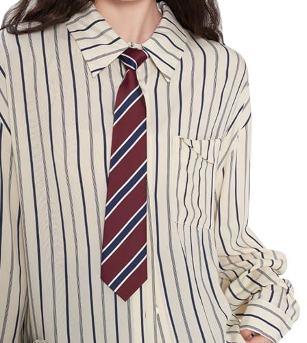 QishGO Cravatta vintage a righe per donne e uomini cravatta giapponese casual versatile cravatta accessori, Strisce rosse e blu, Taglia unica