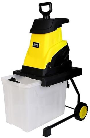 Trituradora de ramas eléctrica, trituradora de madera de 2500 W, trituradora de hojas eléctrica compacta de alta resistencia, con contenedor de recolección de 45 L y cable de 10 m, cuchillas de acer