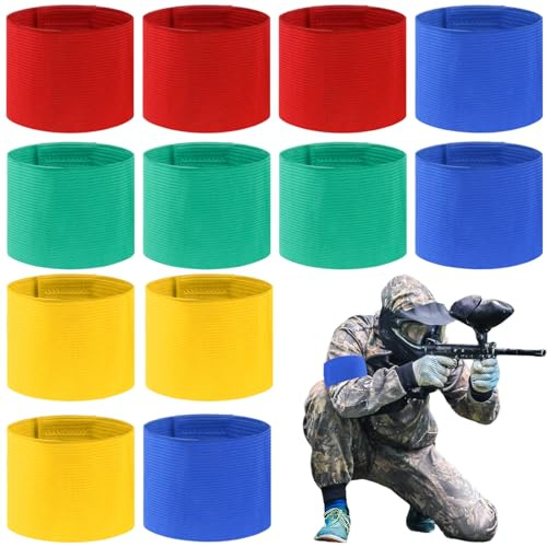 Airsoft Armband team med kardborreband, 12 stycken armband personlig blå röd gul grön, armband för fotboll, armband med kardborreband 7 x 33 cm för klubbfest karneval födelsedag svensexa