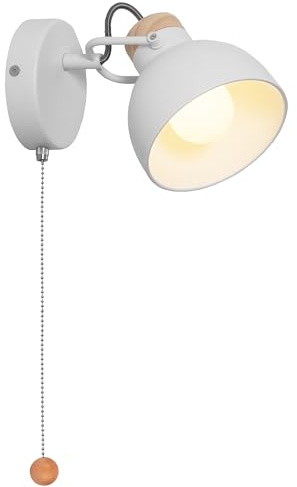 Aisilan Wandlampe mit Schalter Innen Weiß Vintage, E14 Wandleuchte aus Holz und Metall 350° drehbar 125° schwenkbar, Nachttischlampe Wand für Schlafzimmer Wohnzimmer Flur, ohne Glühbirne