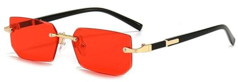Lunettes de soleil sans monture rectangulaires rétro sans monture verres colorés lunettes de soleil teintées pour hommes et femmes lunettes d'ombrage UV, Rouge, Taille unique