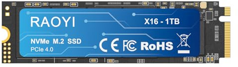 RAOYI Unità a stato solido interna NVMe da 1 TB M.2 2280 PCIe Gen4x4 SSD, fino a 5000 MB/s, configurazione della cache SLC, archiviazione ed espansione di memoria per desktop laptop PS5
