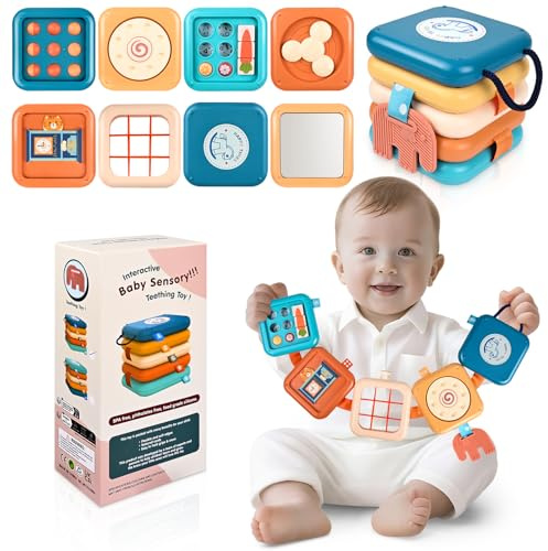 Gaethra Jouet Montessori pour Bébé, 8 en 1 Cube de Motricité, Cube D'activité Bébé, Jouet de Motricité Portable pour Les Voyages, Cadeau d'anniversaire, Noël et Pâques pour Enfants de 18+ Mois