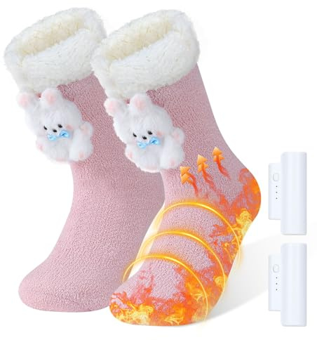 Gkstly Electric Heated Socks Furry Heated Foot Warmer with 2200mAh Battery Rechargeable Winter Heated Slipper with 3 Heating Levels Fast Heat Up Sock with Soft Fleece Lining for Women Home Office