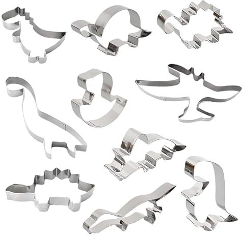 Cortadores Galletas de Dinosaurio - 10 pcs Moldes Para Galletas, DIY Moldes NiñOs Para Sandwiches de Frutas y Verduras Divertida, Personalizado Cortador de Tartas de Acero Inoxidable