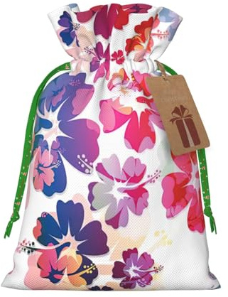 Bolsas de regalo de Navidad con estampado de flores hawaianas con cordón, saco festivo de Navidad, fiesta de cumpleaños, embalaje de regalo