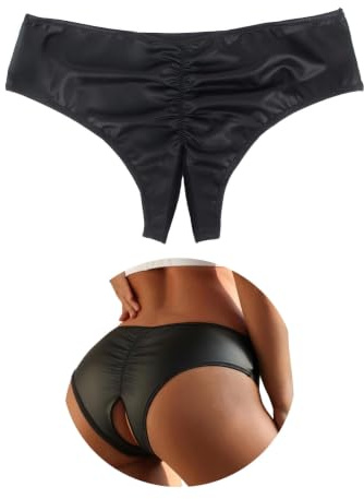 ohyeahlady String Ouvert à l'entrejambe Femme Cuir PU Grande Taille L,Noir