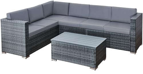 rattanstar 6 Seater Rattan Garden Furniture Sets, Outdoor Corner Sofa Set | Handwoven Patio Furniture Set with Aluminum Coffee Table and Cushions for Garden, Conservatory, Terrace